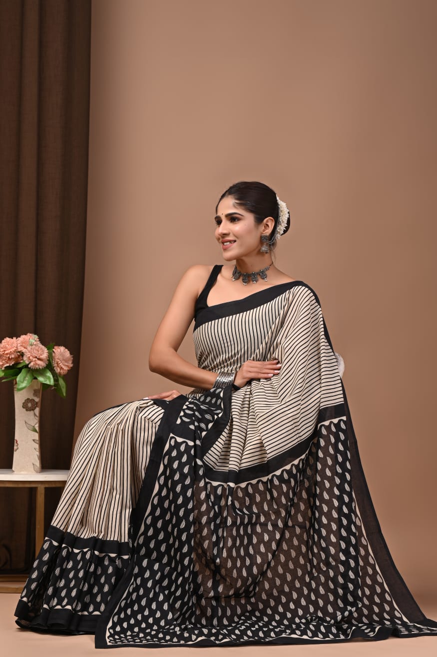 Elegant pure mul cotton saree, comfort meets tradition.
