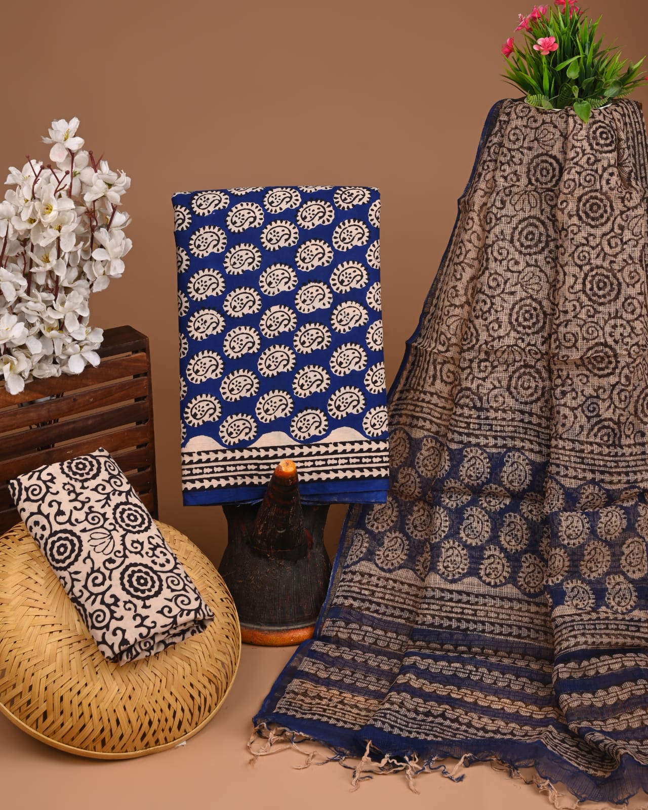 Festive Cotton Suit Set with Embroidered Kota Doriya Dupatta