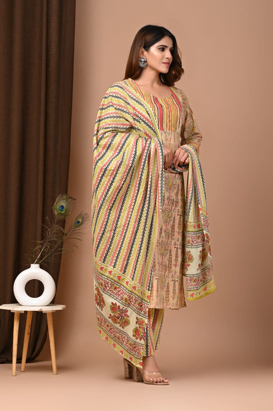 Ajrakh cotton suit with Dupatta