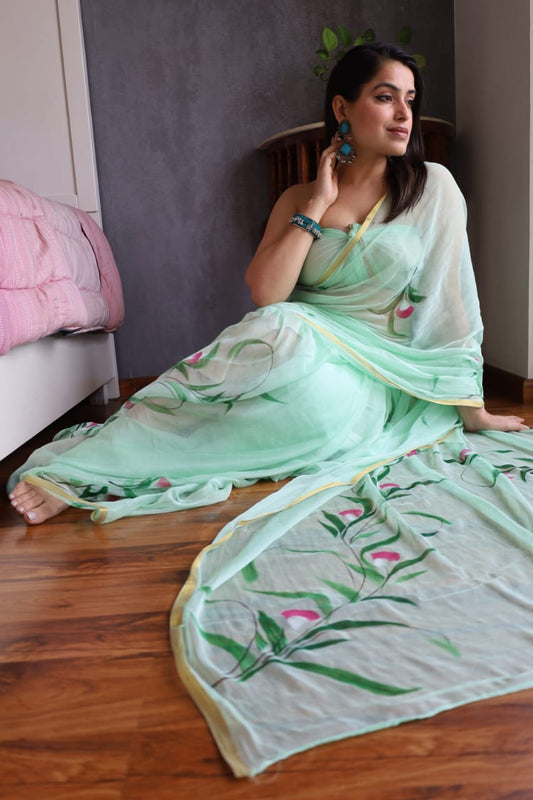 Buy Chiffon Zari Border Saree Online – Elegant & Lightweight Collection