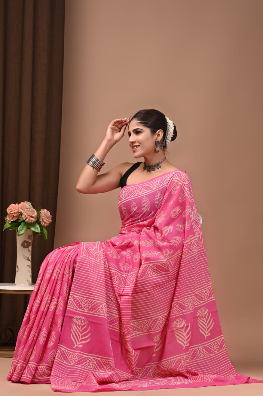 Handcrafted cotton mul saree, made for daily elegance.