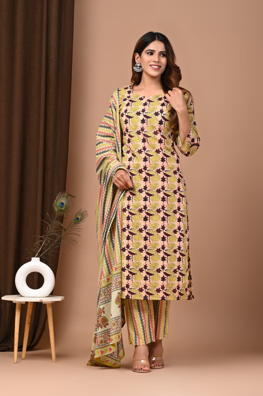 Best Ajrakh Cotton Suit with Dupatta – Top Handblock Printed Styles