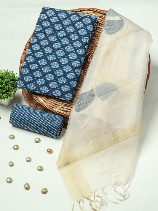 Beautiful Cotton Suit with Organza Dupatta for Girls & Women