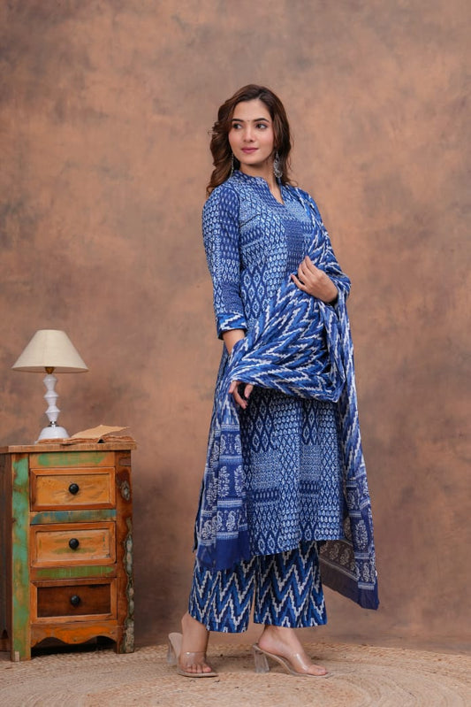 Navy blue Kurti Palazzo Dupatta Set
