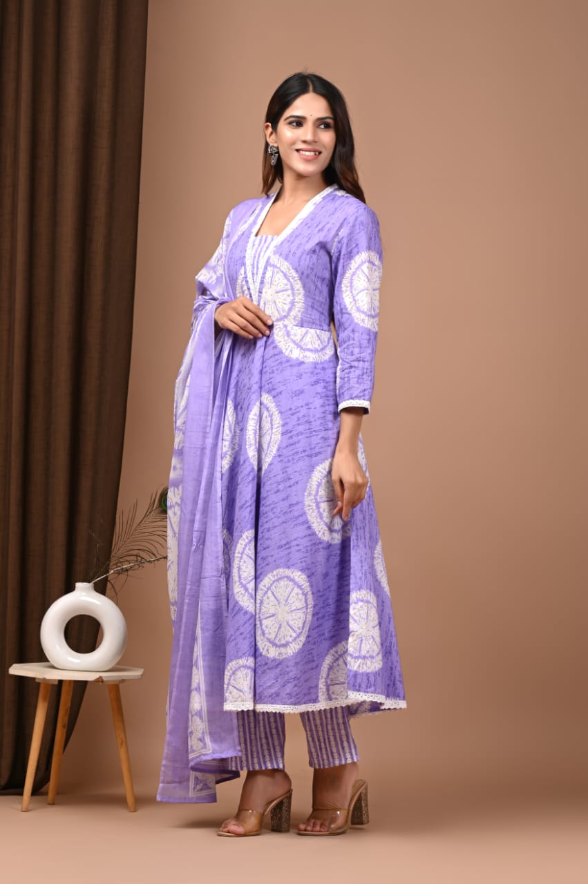 Breathable Cotton Anarkali Kurta Set – 3 Pc with Dupatta