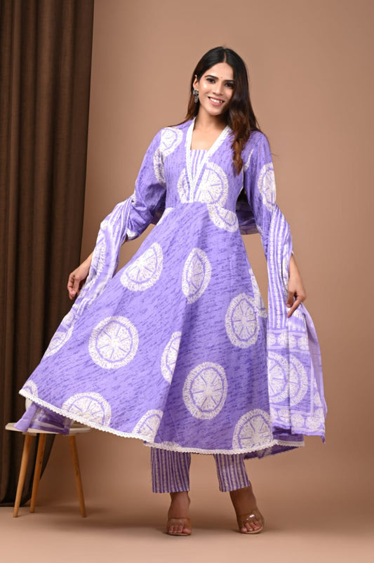 Breathable Cotton Anarkali Kurta Set – 3 Pc with Dupatta