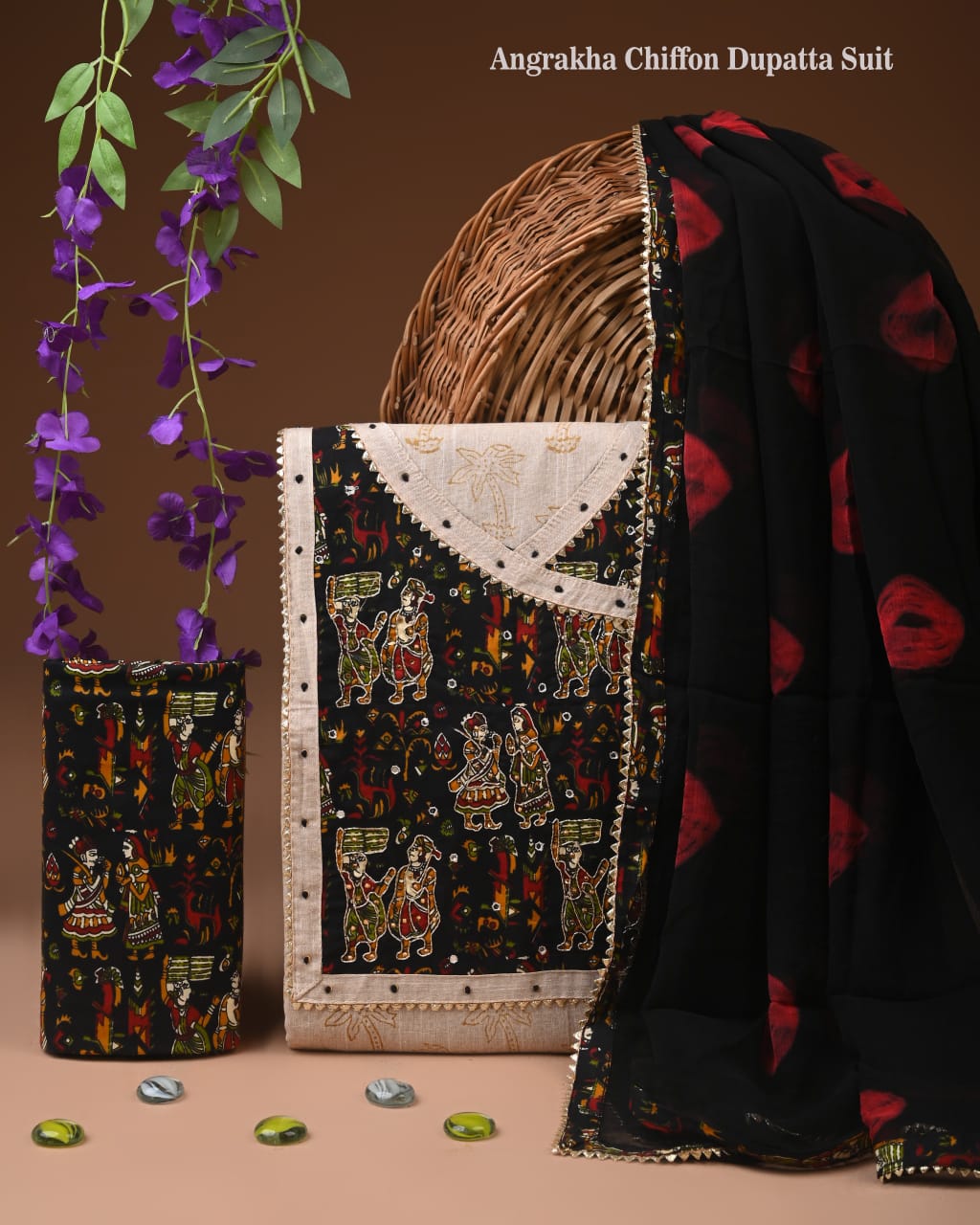 Cotton Suit with Heavy Neck & Zari Work