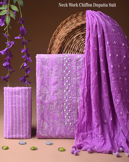 Cotton Dress Material with Dupatta & Neckline