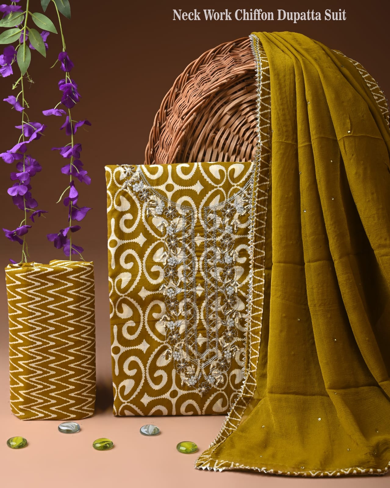 Cotton Suit with Embroidered Dupatta & Bottom