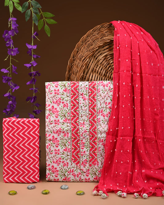 Elegant Cotton Suit with Zari Border Dupatta