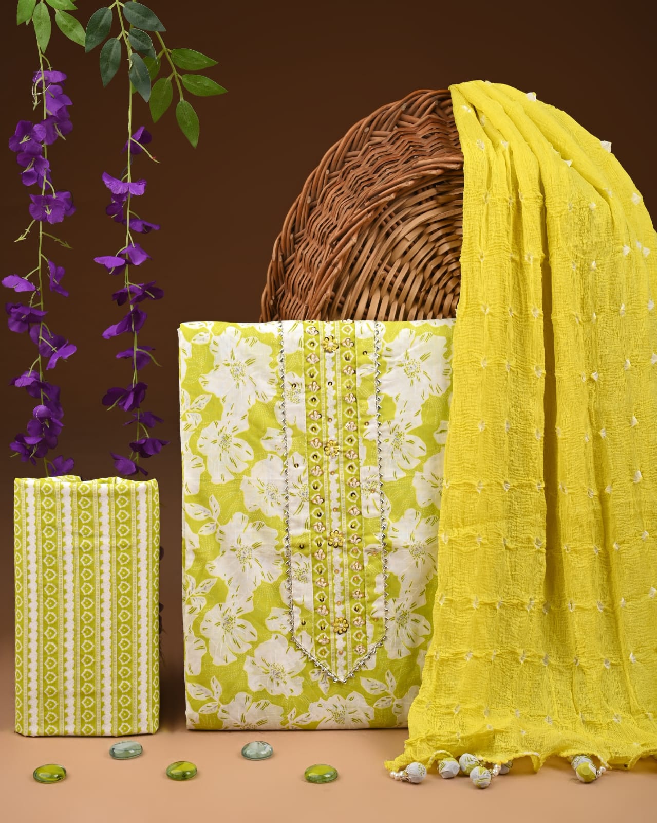 Cotton Suit with Zari Gota Patti & Heavy Neck