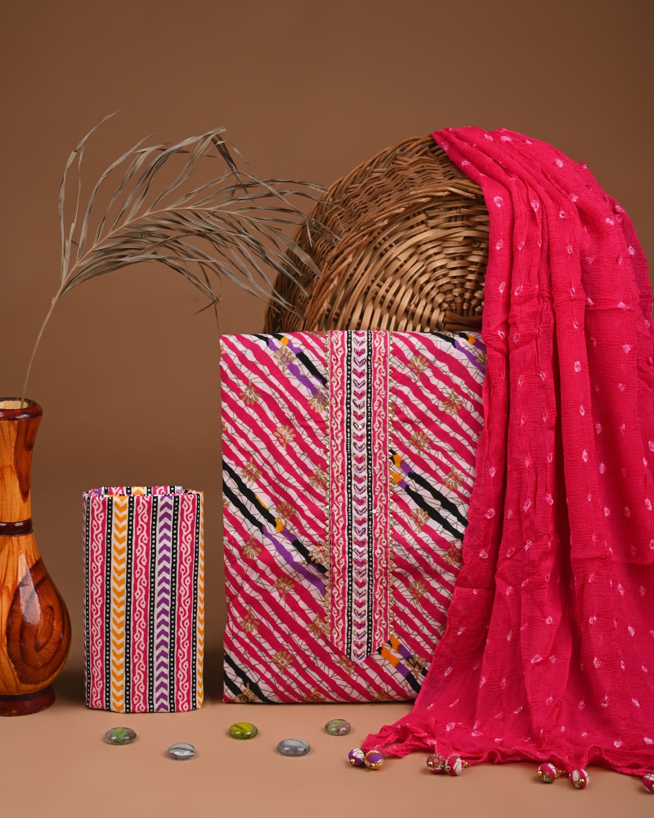 Cotton Suit Set with 2.5m Chiffon Dupatta