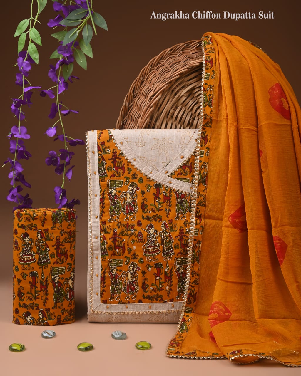 Cotton Suit with 2.5m Chiffon Dupatta & Bottom