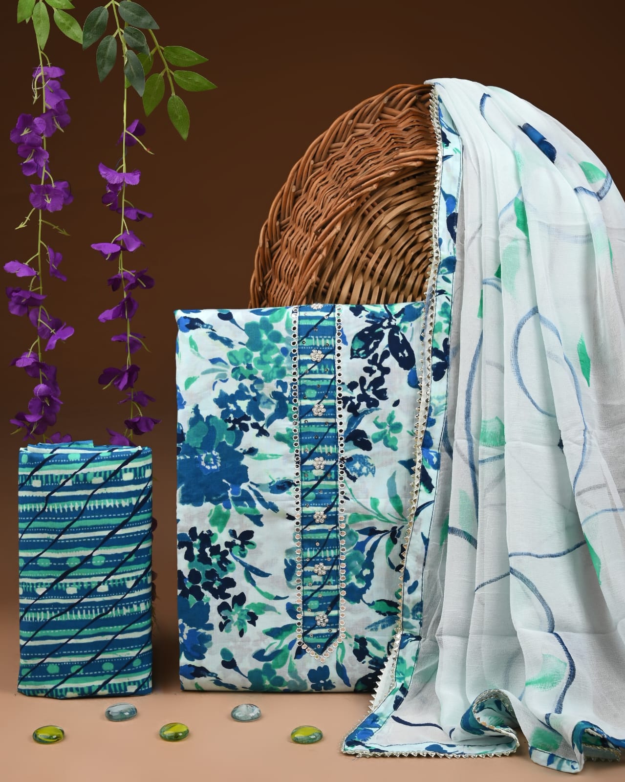 Cotton Dress Material with Zari Work & Dupatta