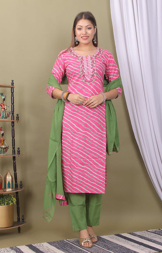 Straight Fit Sanganeri Kurti Pant Set – Soft Cotton Teez Fabric