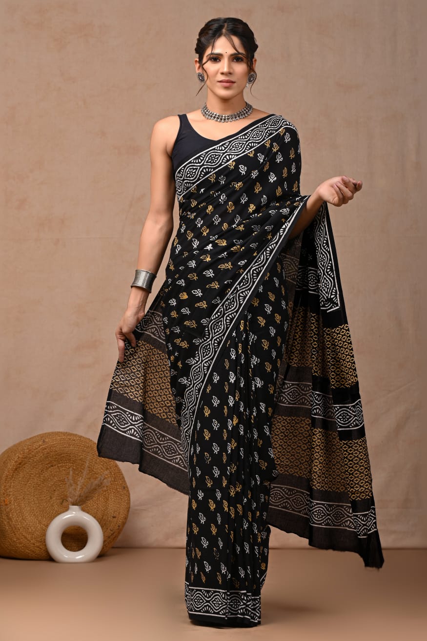 Elegant soft cotton mul saree with pure comfort.