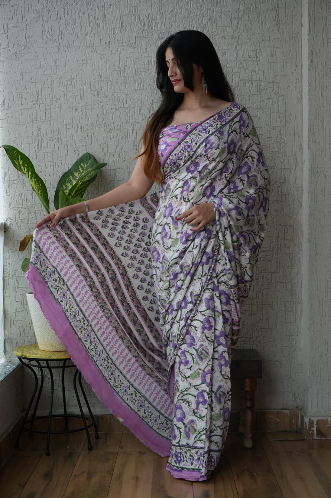 Handcrafted Ajrakh Saree – Silk Fabric