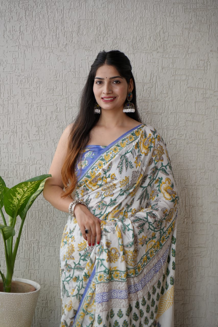 Ajrakh Saree – Natural Dye Print