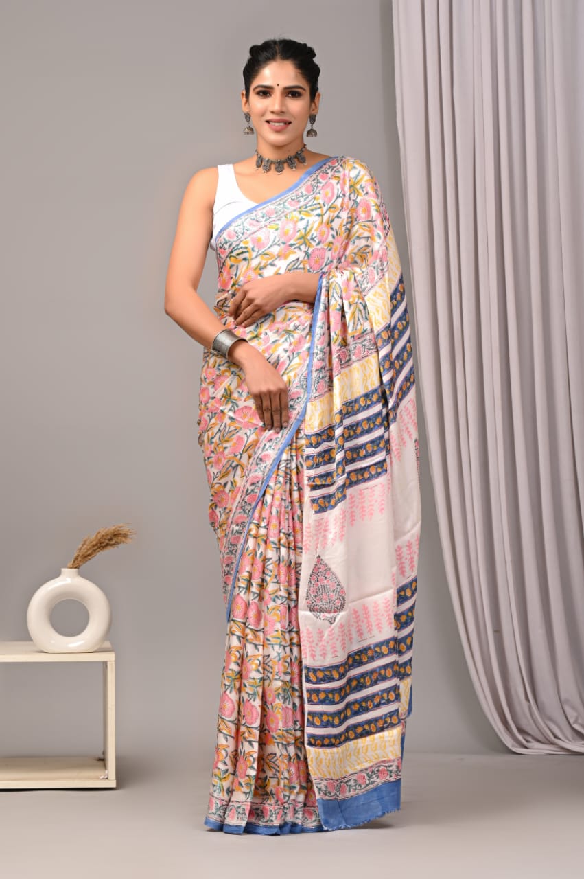 Natural Dye Ajrakh Silk Saree