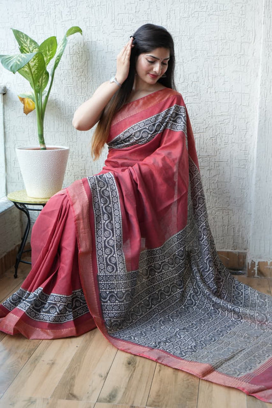 Chanderi Saree with Ajrakh Prints