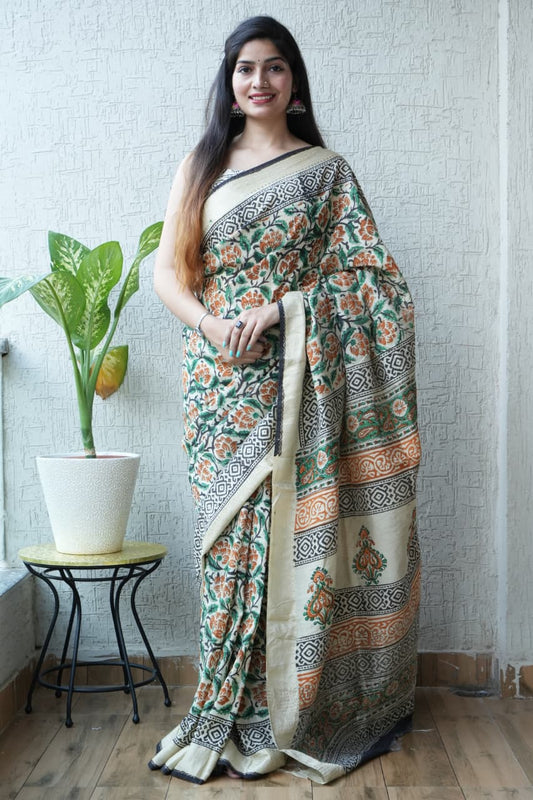Vegetable Dyed Chanderi Silk Saree