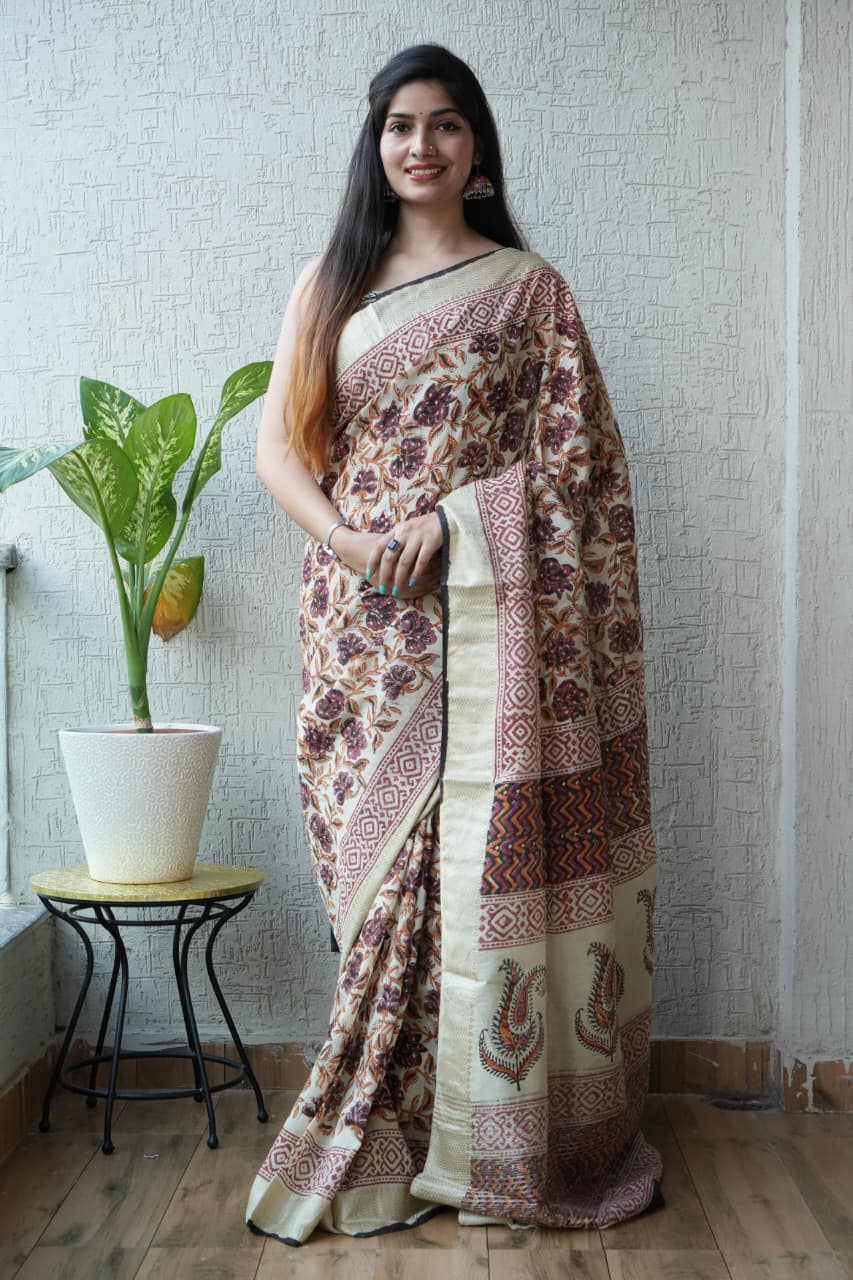 Natural Dye Ajrakh Print Saree