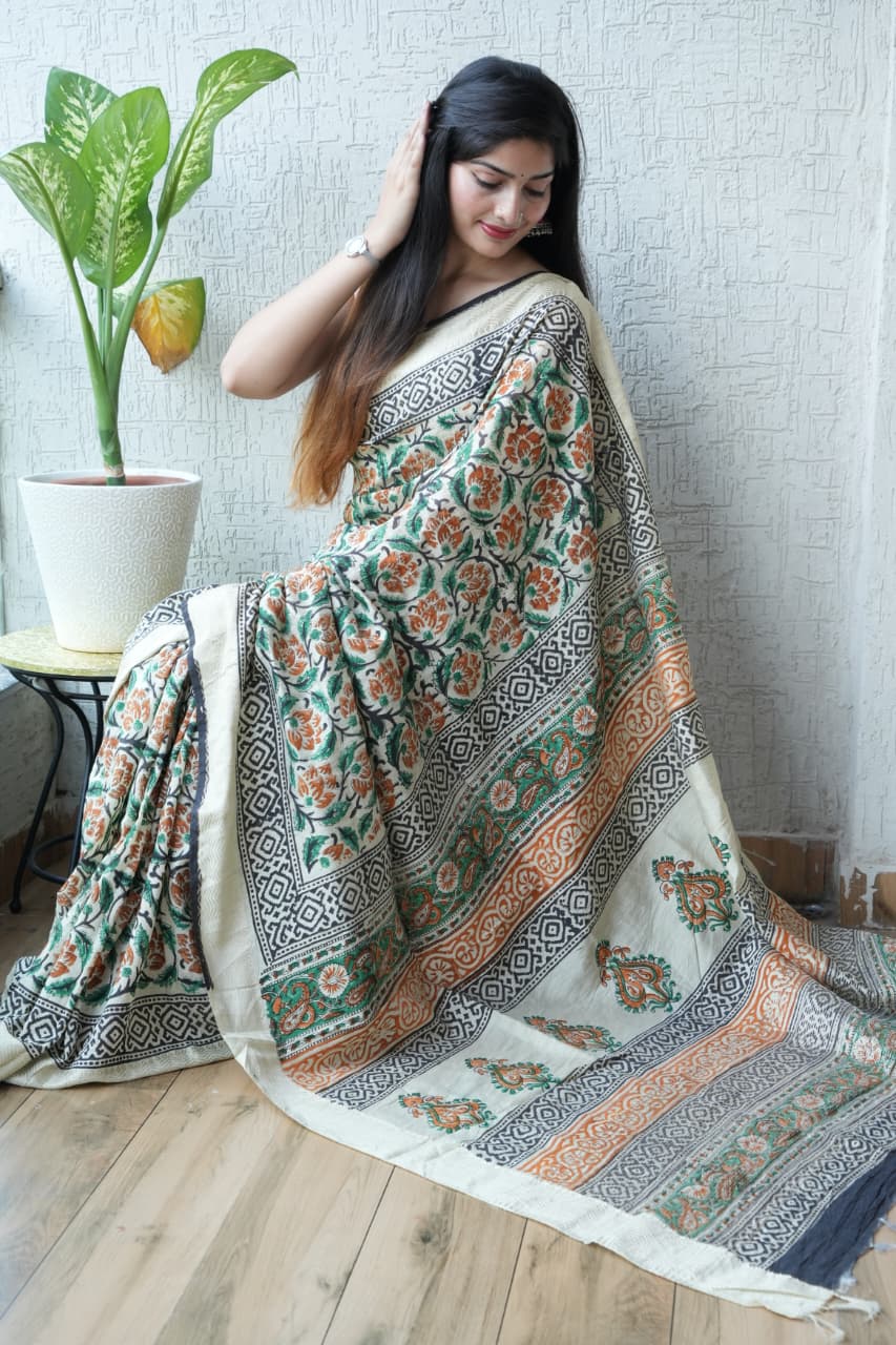 Vegetable Dyed Chanderi Silk Saree