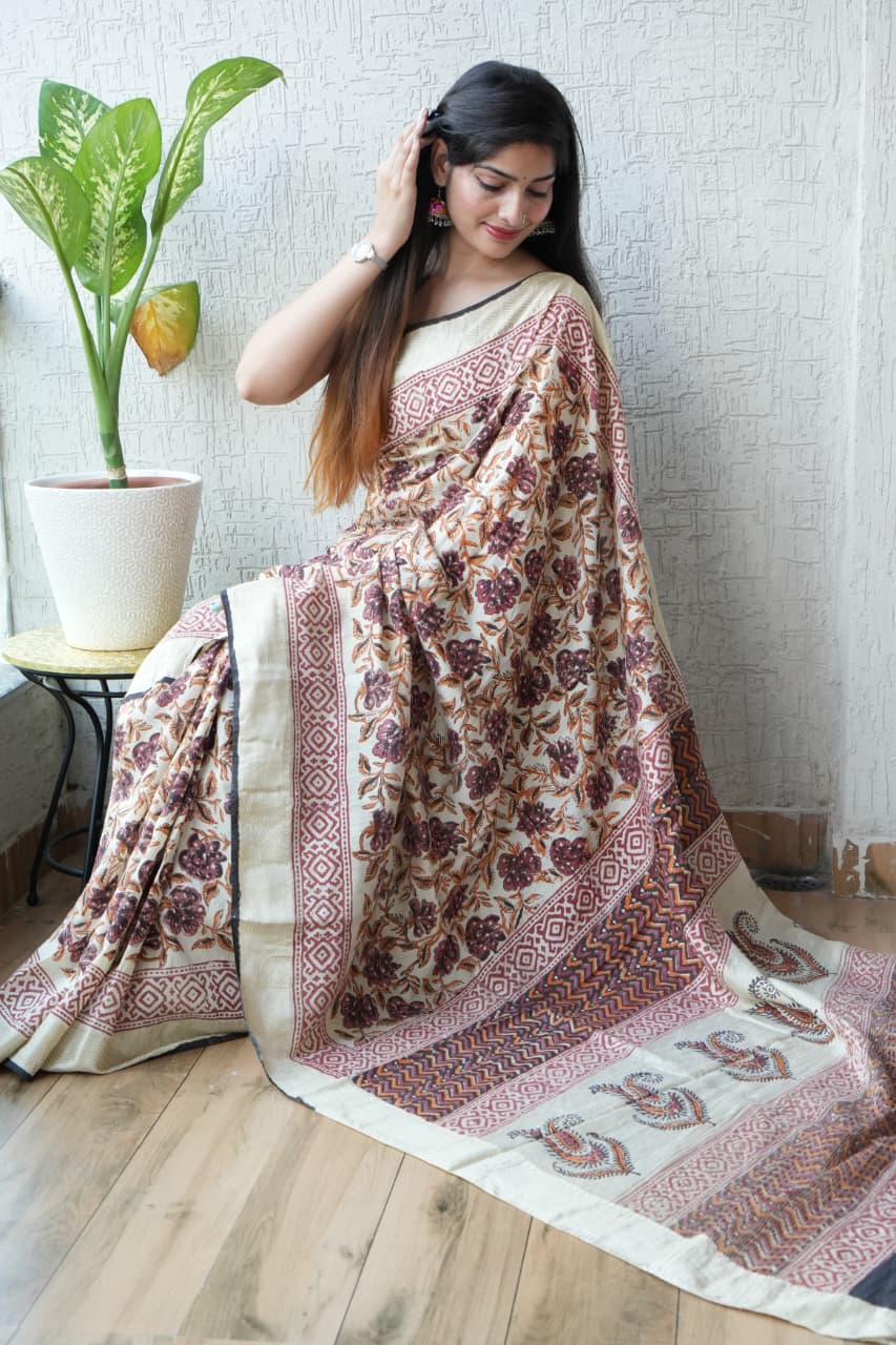 Natural Dye Ajrakh Print Saree