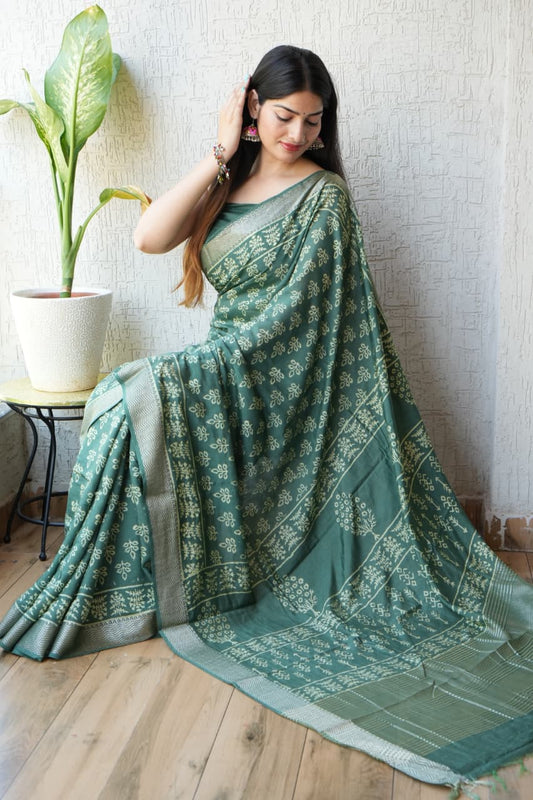 green colours chanderi silk saree
