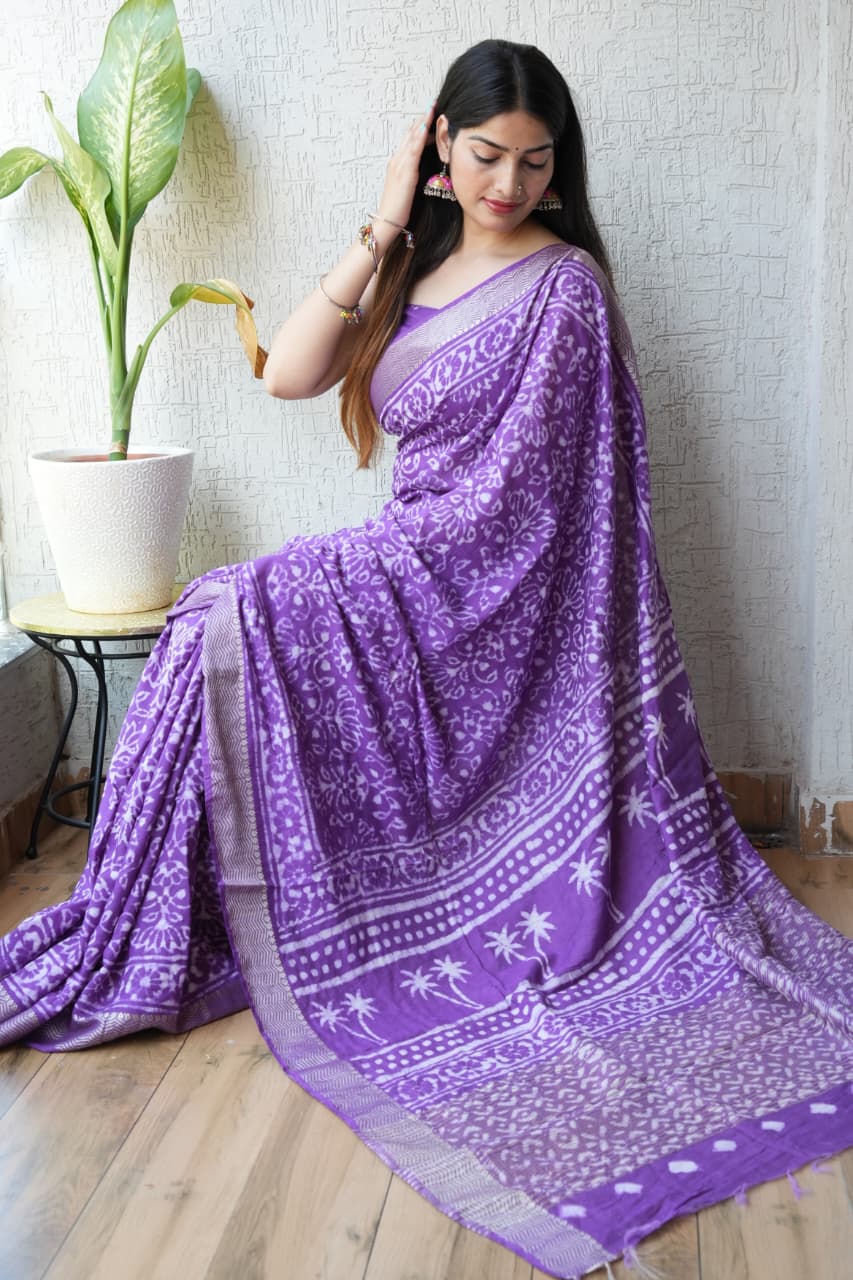 Geecha Art Silk Saree with Ajrakh