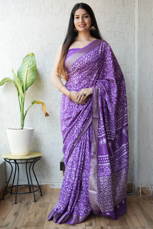 Geecha Art Silk Saree with Ajrakh