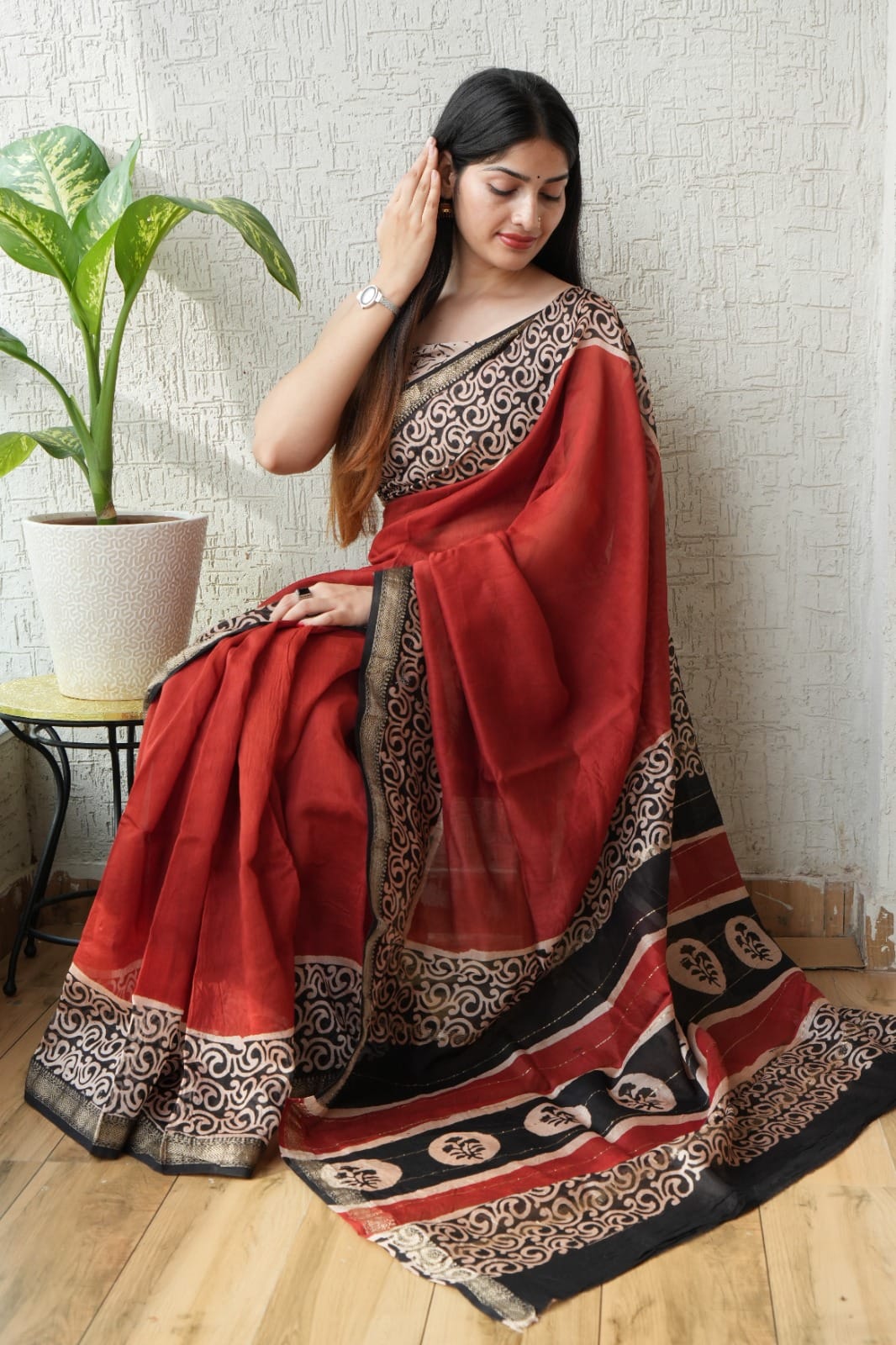 Designer Maheshwari Saree with Golden Border