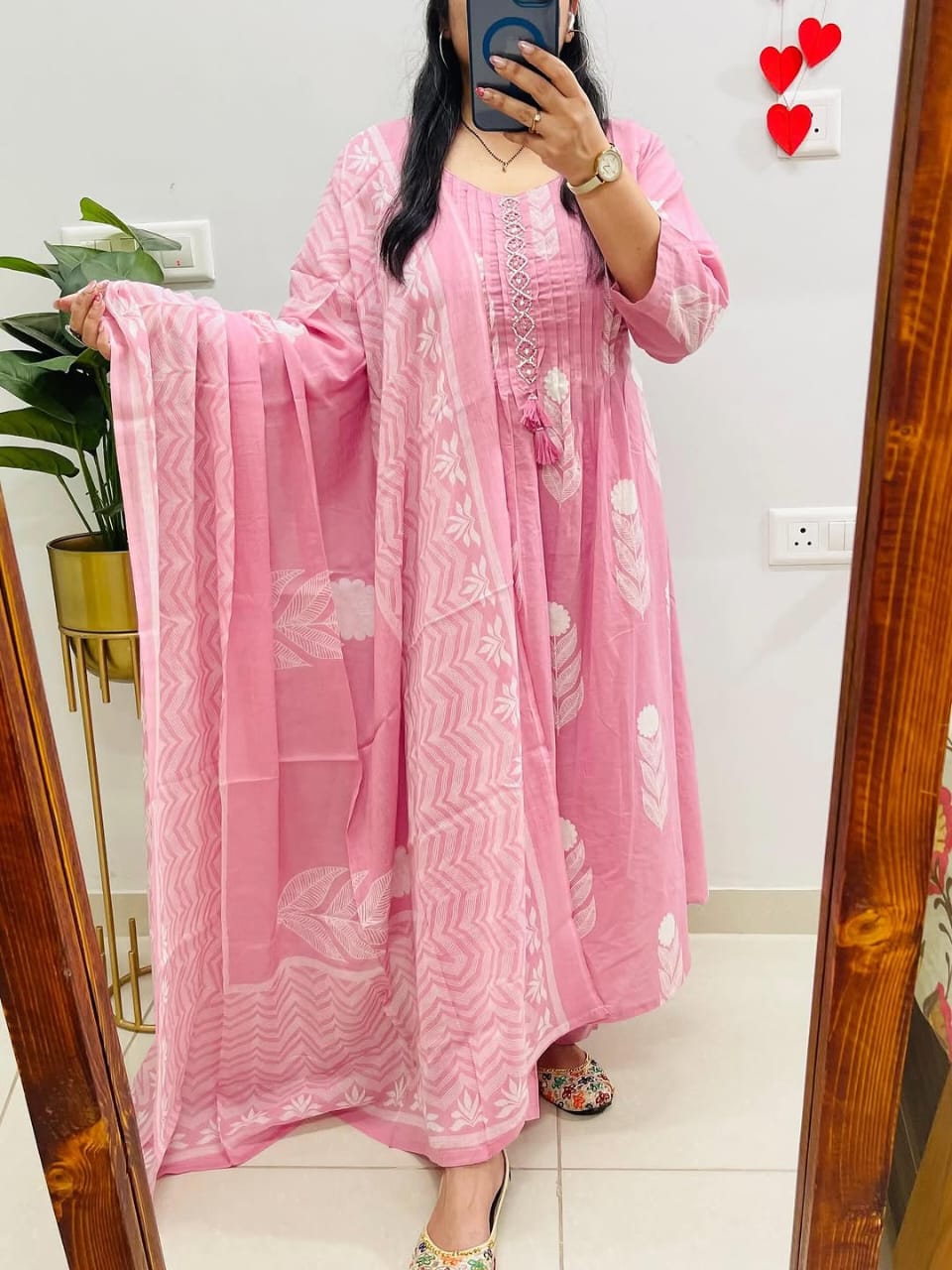 Pure Cotton discharge print kurti with pant and mulmul printed dupatta