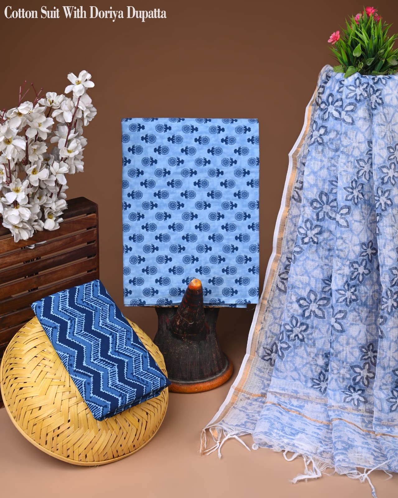 Buy Blue and Floral Cotton Suits – Elegant & Comfortable