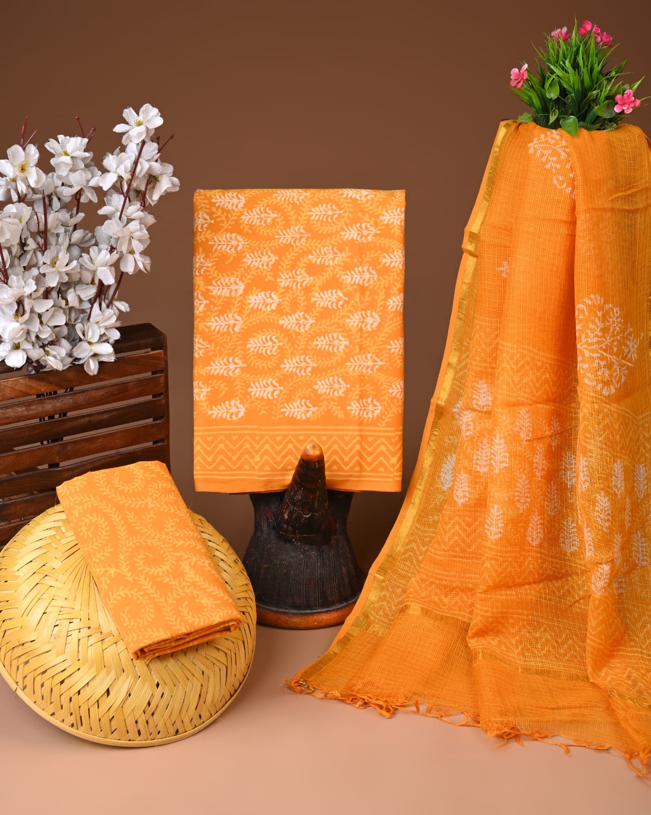 yellow cotton suits buy online with kota doriya duptta