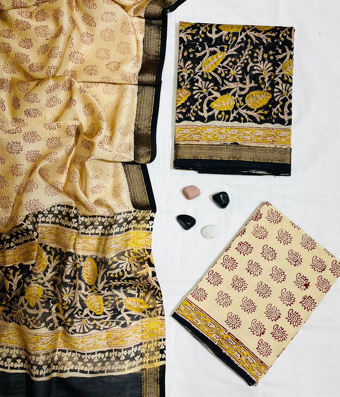 Printed Maheshwari Silk Suit with Cotton Fabric Bottom