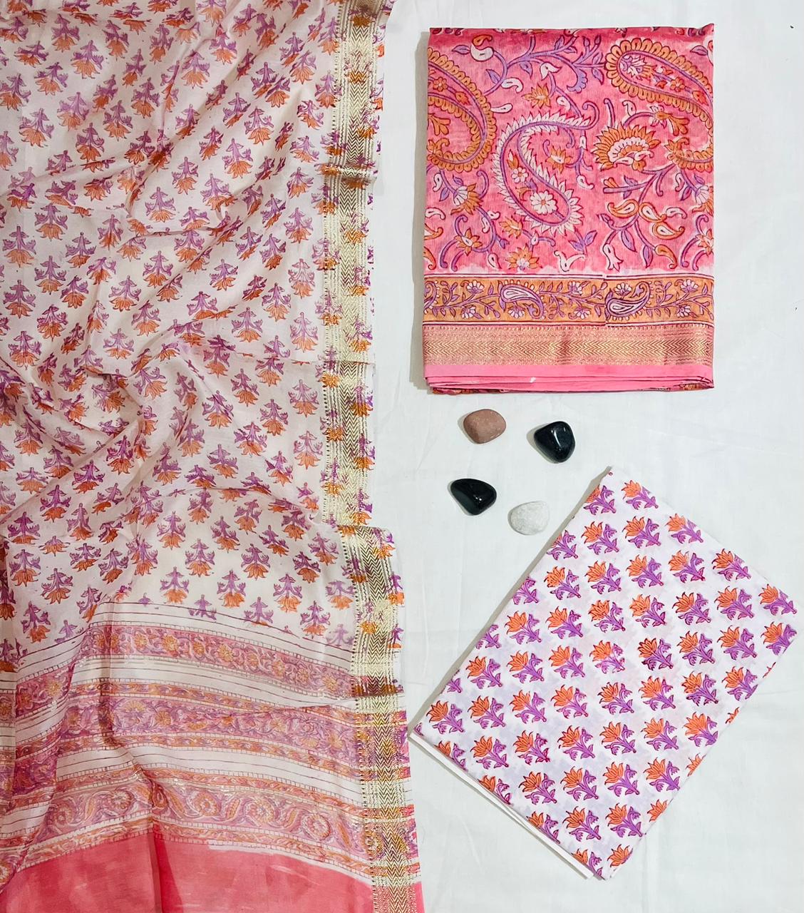 Premium Hand Block Maheshwari Silk Suit for Women