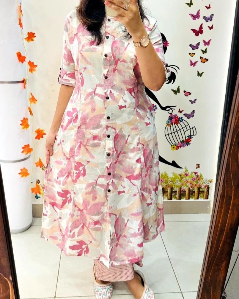 Women’s Pure Cotton Floral Kurti Set with Both Side Pockets