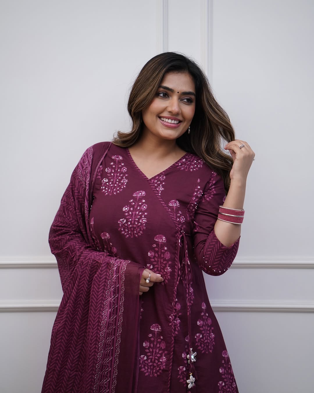 Pure Cotton kurti with print with pant and mulmul printed dupatta