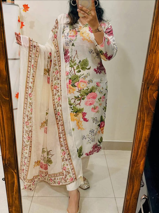 Pure Cotton printed kurti with pant and mulmul printed dupatta
