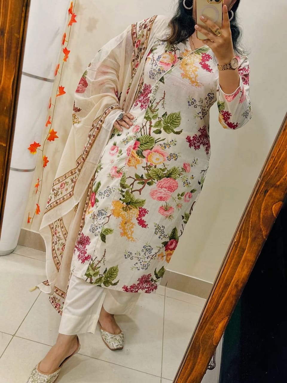 Pure Cotton printed kurti with pant and mulmul printed dupatta