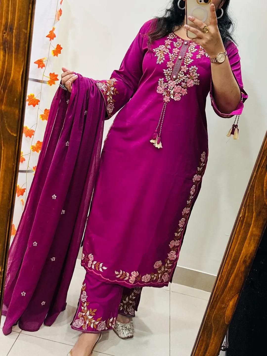 magenta cotton blend kurti set