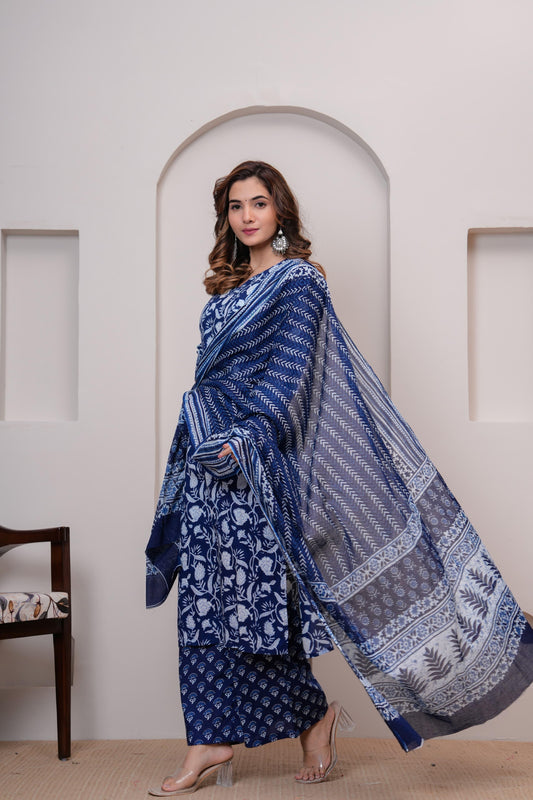 Navy blue cotton kurti and plazo