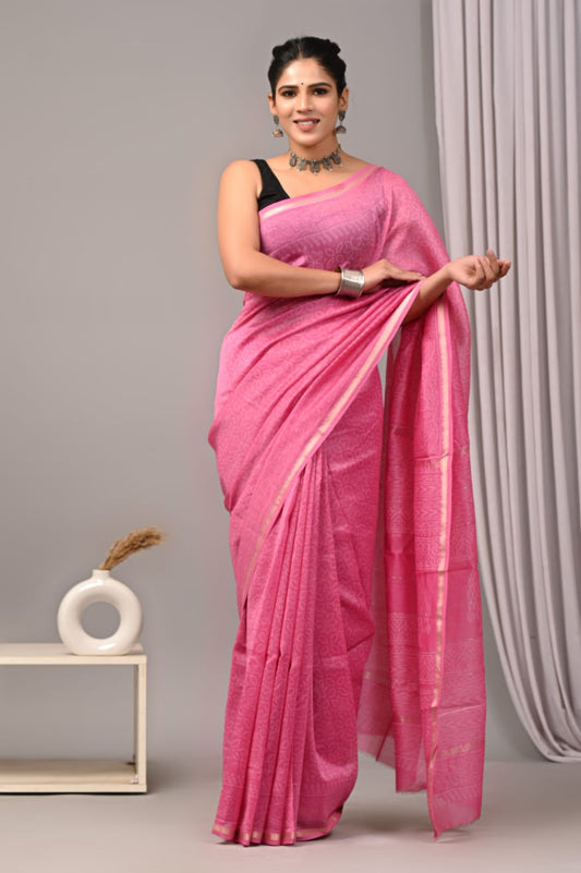 Pure Hand Block Chanderi Silk Saree