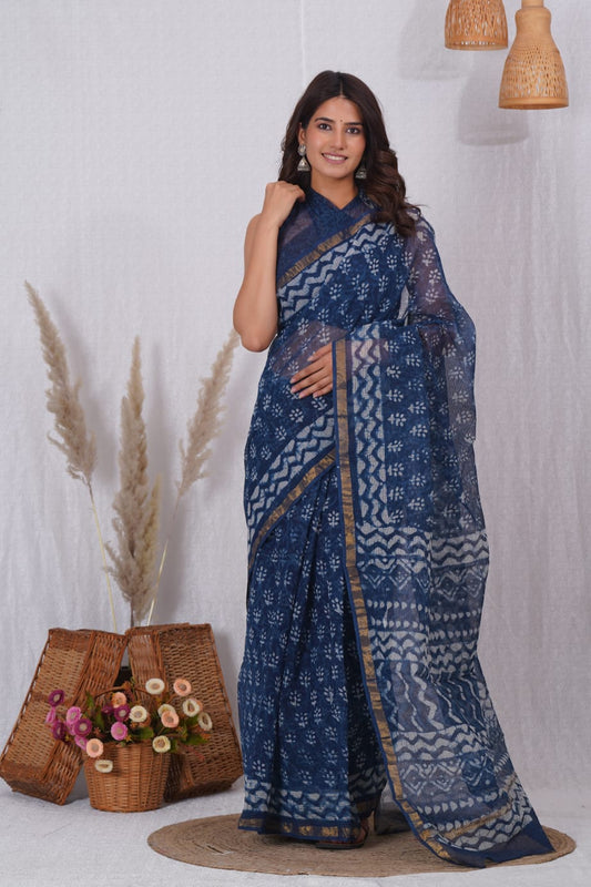 Stylish Kota Doriya Saree with Bagru Traditional