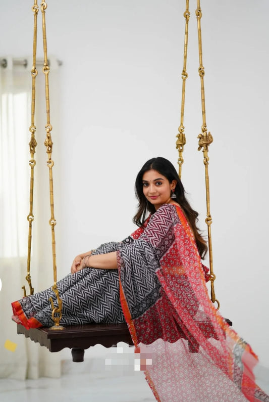 Kota Doriya Saree with Ajrak Print for Festive