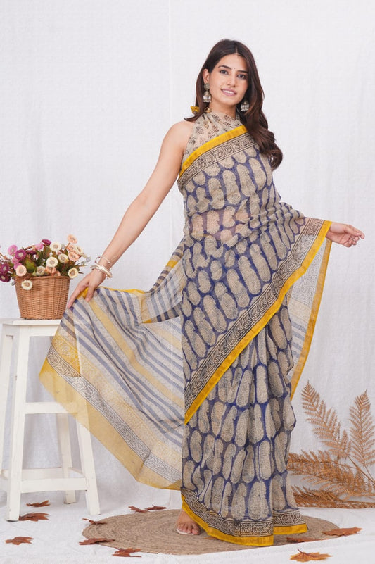 Traditional Kota Doriya Saree with Ajrak Design
