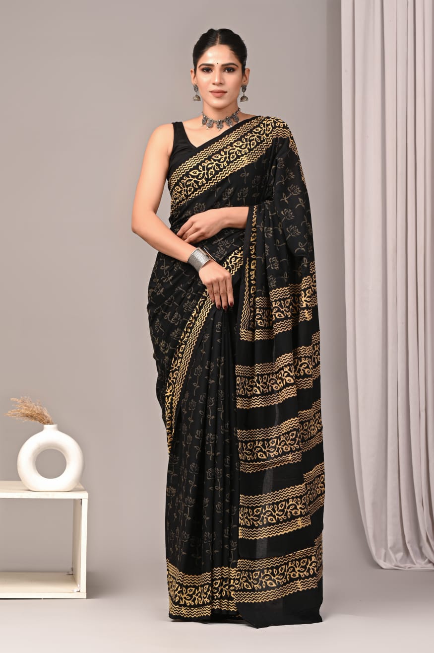 Natural dye cotton mul saree, eco-friendly choice.