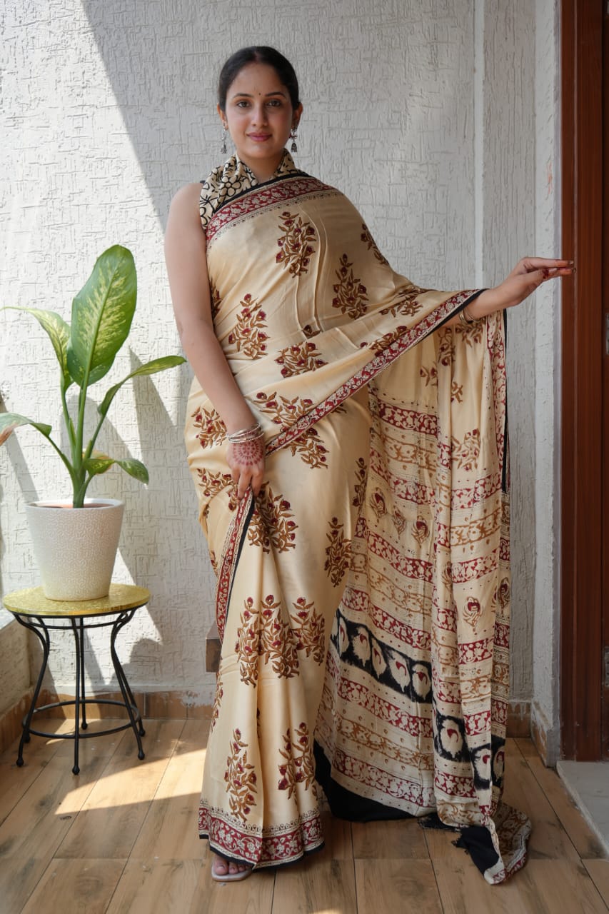Beautiful Ajrakh Saree – Pure Silk