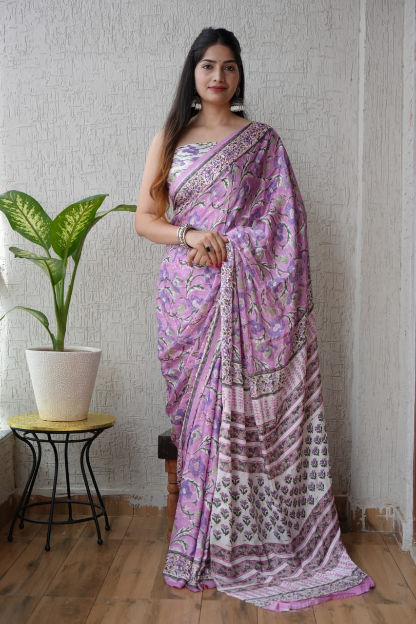 Ajrakh Saree – Natural Hand Block Print
